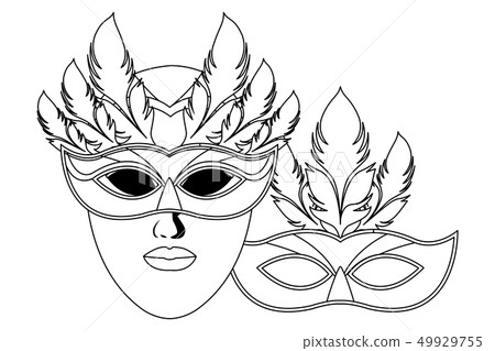 masks and feathers black and white 49929755