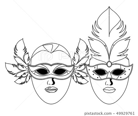 masks and feathers black and white 49929761