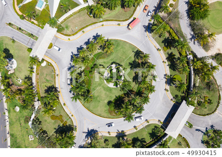 Aerial view from drone on circular road Aerial view from drone on circular road 49930415