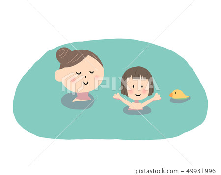 Women and children bathing in the open-air bath and relaxing 49931996