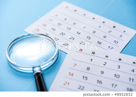 loupe, magnifying glass, calendar 49932652