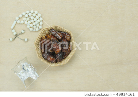 Table top view aerial image of decoration Ramadan 49934161