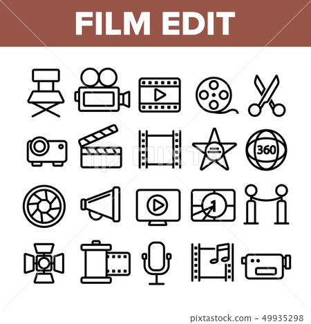Film Edit, Filmmaking Linear Vector Icons Set 49935298