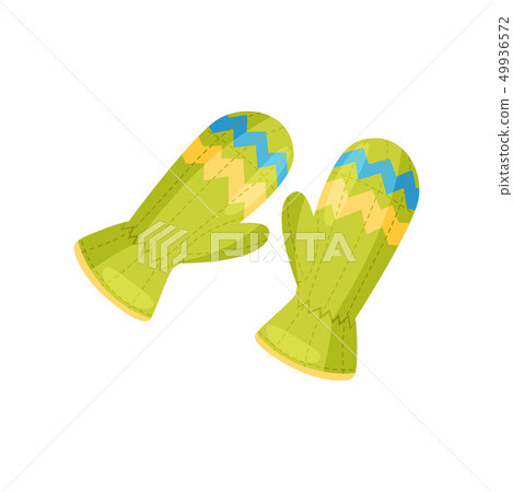 Pair of knitted mittens green. Vector illustration. Pair of knitted mittens green. Vector illustration. 49936572