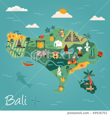 Bali travel banner with famous landmarks. Bali travel banner with famous landmarks. 49936701