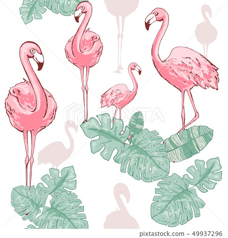 Pink flamingo. Cute African bird. Seamless vector pattern. Tropical gentle background for surface Pink flamingo. Cute African bird. Seamless vector pattern. Tropical gentle background for surface 49937296