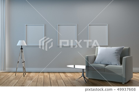 Sofa and picture, wooden floor on empty white wall Sofa and picture, wooden floor on empty white wall 49937608