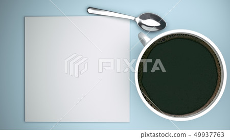 Coffee and white paper note card blue 49937763