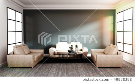 Japanese room interior with sofa, table and black  49938398