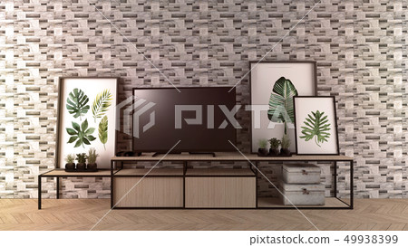 Smart Tv Mock-up on empty room, rock tiles wall Smart Tv Mock-up on empty room, rock tiles wall 49938399
