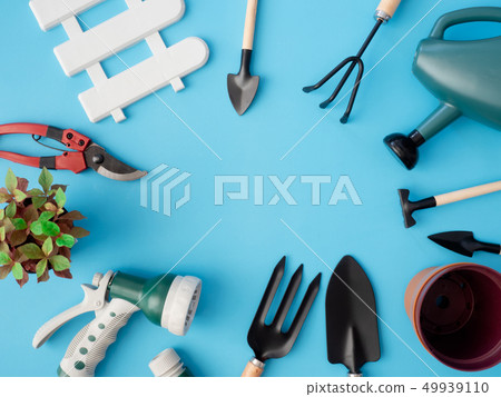 top view of garden concept with Gardening tools. top view of garden concept with Gardening tools. 49939110