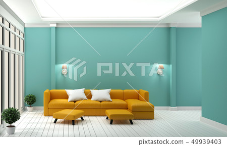 Luxury room - Yellow sofa on mint wall 49939403