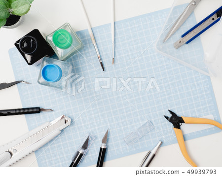 top view of hobbies concept with cutting mat. 49939793