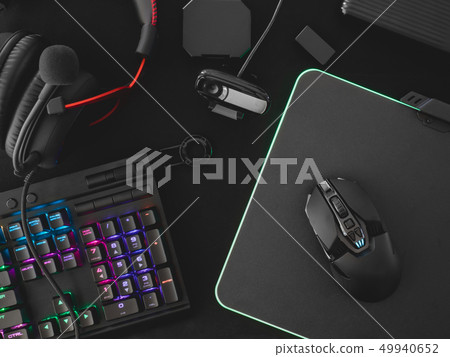 streaming games concept, top view a gaming gear. 49940652