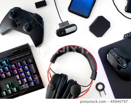 streaming games concept, top view a gaming. streaming games concept, top view a gaming. 49940797