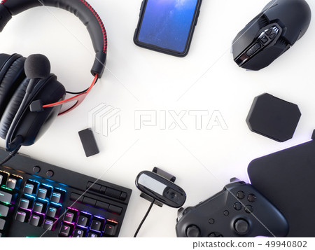 streaming games concept, top view a gaming. streaming games concept, top view a gaming. 49940802