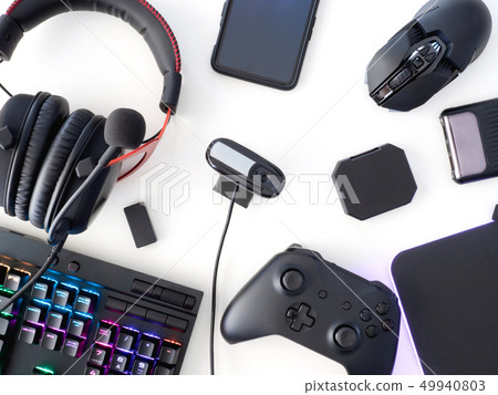 streaming games concept, top view a gaming. streaming games concept, top view a gaming. 49940803