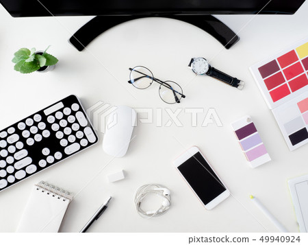 top view of office desk work space. 49940924