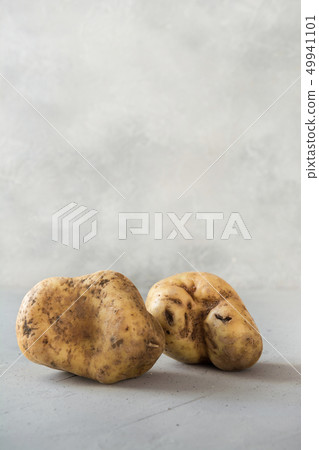 Ugly organic potatoes. Space for text. Concept Ugly organic potatoes. Space for text. Concept 49941101