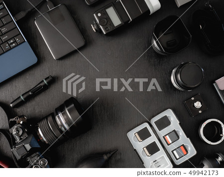 top view of work space photographer. top view of work space photographer. 49942173