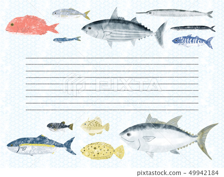 魚信箋紙藍色海波浪白色邊界 魚信箋紙藍色海波浪白色邊界 49942184