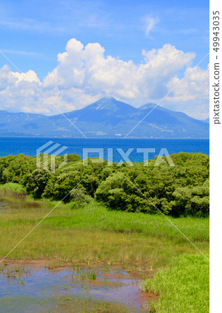 Lake Inawashiro and Kiriyama (Koriyama City, Hunan Town) in summer 49943035