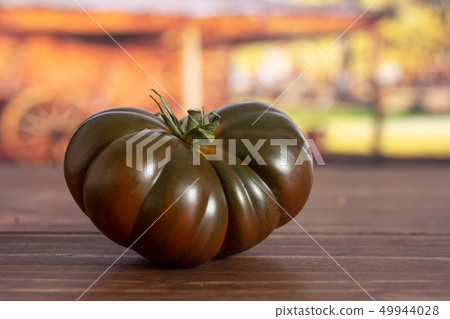 Fresh dark tomato primora with cart Fresh dark tomato primora with cart 49944028