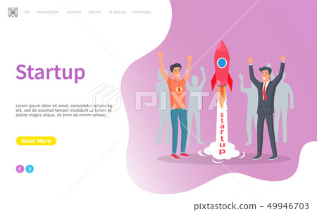 Startup Launching of Rocket, People with Craft Startup Launching of Rocket, People with Craft 49946703