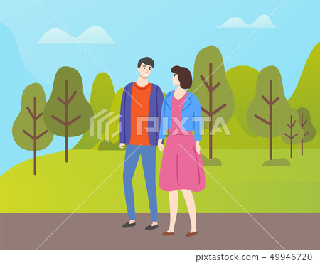 Couple in Casual Cloth Spend Time Together Outdoor Couple in Casual Cloth Spend Time Together Outdoor 49946720