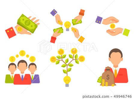 Crowdfunding People with Money Gold Coins Set Crowdfunding People with Money Gold Coins Set 49946746
