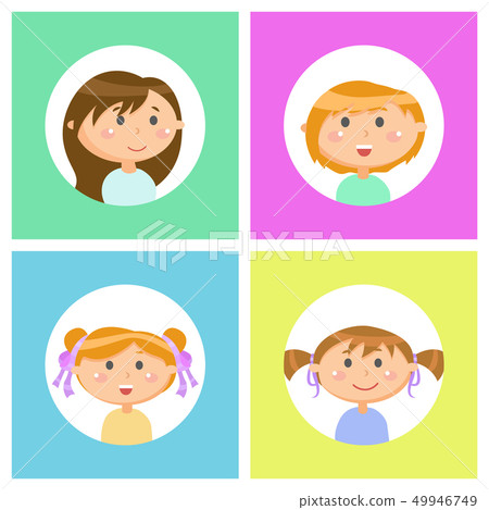 Children Girls with Face Expressions Isolated Set Children Girls with Face Expressions Isolated Set 49946749