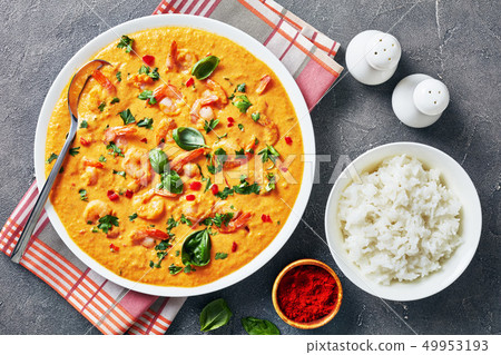 Shrimps in Coconut Sauce and white rice Shrimps in Coconut Sauce and white rice 49953193