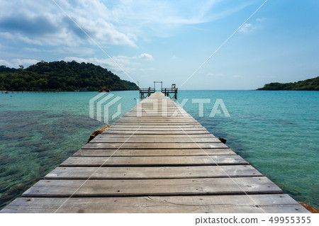 wooden bridge in tropical island beach Koh Kood, 49955355
