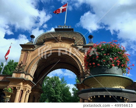 Entrance and flower decoration of Copenhagen Tivoli park Entrance and flower decoration of Copenhagen Tivoli park 49956613