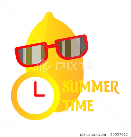 Hand Drawn cool lemon with glasses isolated on background. Vector illustration. Clock Summer time Hand Drawn cool lemon with glasses isolated on background. Vector illustration. Clock Summer time 49957012