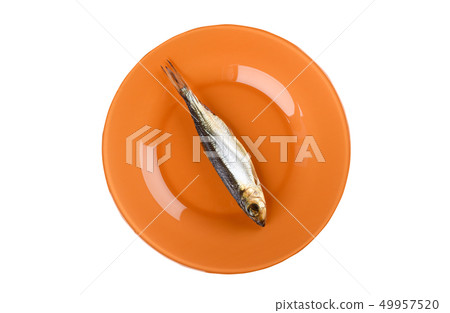 Cold smoked Baltic herring on an orange plate Cold smoked Baltic herring on an orange plate 49957520