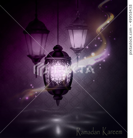 Intricate Arabic lamps with lights 49958438