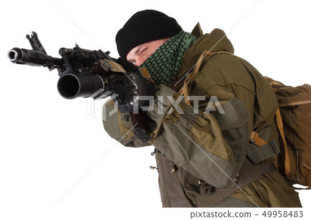 pro-Russian militiaman with kalashnikov ak-47 49958483