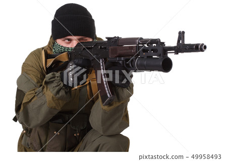 pro-Russian militiaman with kalashnikov ak-47 49958493