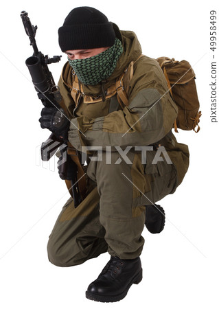pro-Russian militiaman with kalashnikov ak-47 49958499