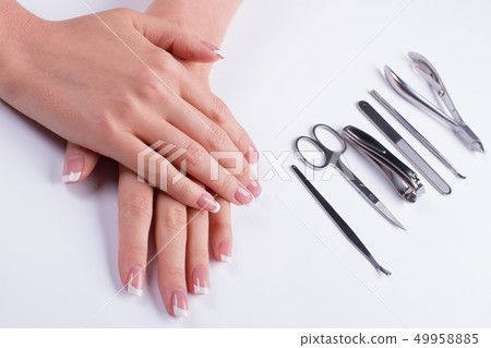 Beautiful new women's french manicure. Beautiful new women's french manicure. 49958885