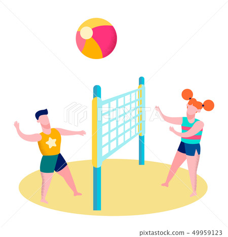 Friends Playing Beach Volleyball Flat Illustration 49959123
