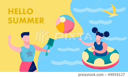Summer Fun for Kids Postcard Flat Vector Template Summer Fun for Kids Postcard Flat Vector Template 49959127