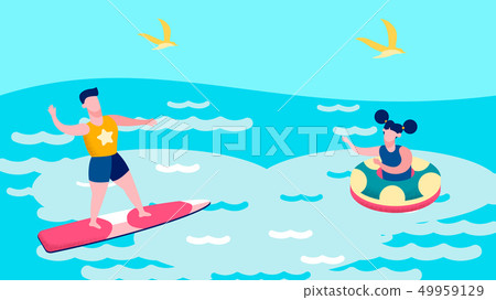 Boy and Girl Swimming in Sea Vector Illustration Boy and Girl Swimming in Sea Vector Illustration 49959129