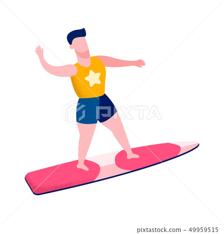 Male Surfer Waving Hand Flat Vector Illustration Male Surfer Waving Hand Flat Vector Illustration 49959515