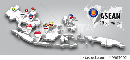 ASEAN and membership flag on 3D map Southeast asia ASEAN and membership flag on 3D map Southeast asia 49965002