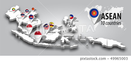 ASEAN and membership flag on 3D map Southeast asia 49965003