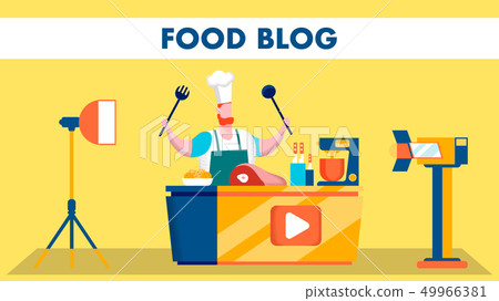 Food Video Blog Shooting Stage Flat Illustration 49966381