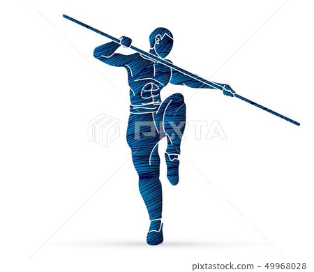 Kung Fu with quarterstaff action cartoon graphic  49968028