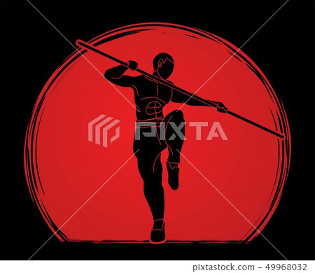 Kung Fu with quarterstaff action cartoon graphic   49968032